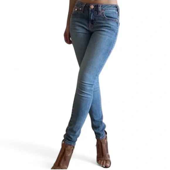 True Religion Jennie Curvy Pink Stitch Mid Rise Skinny TikTok Jeans Size 26/27 - Picture 10 of 10